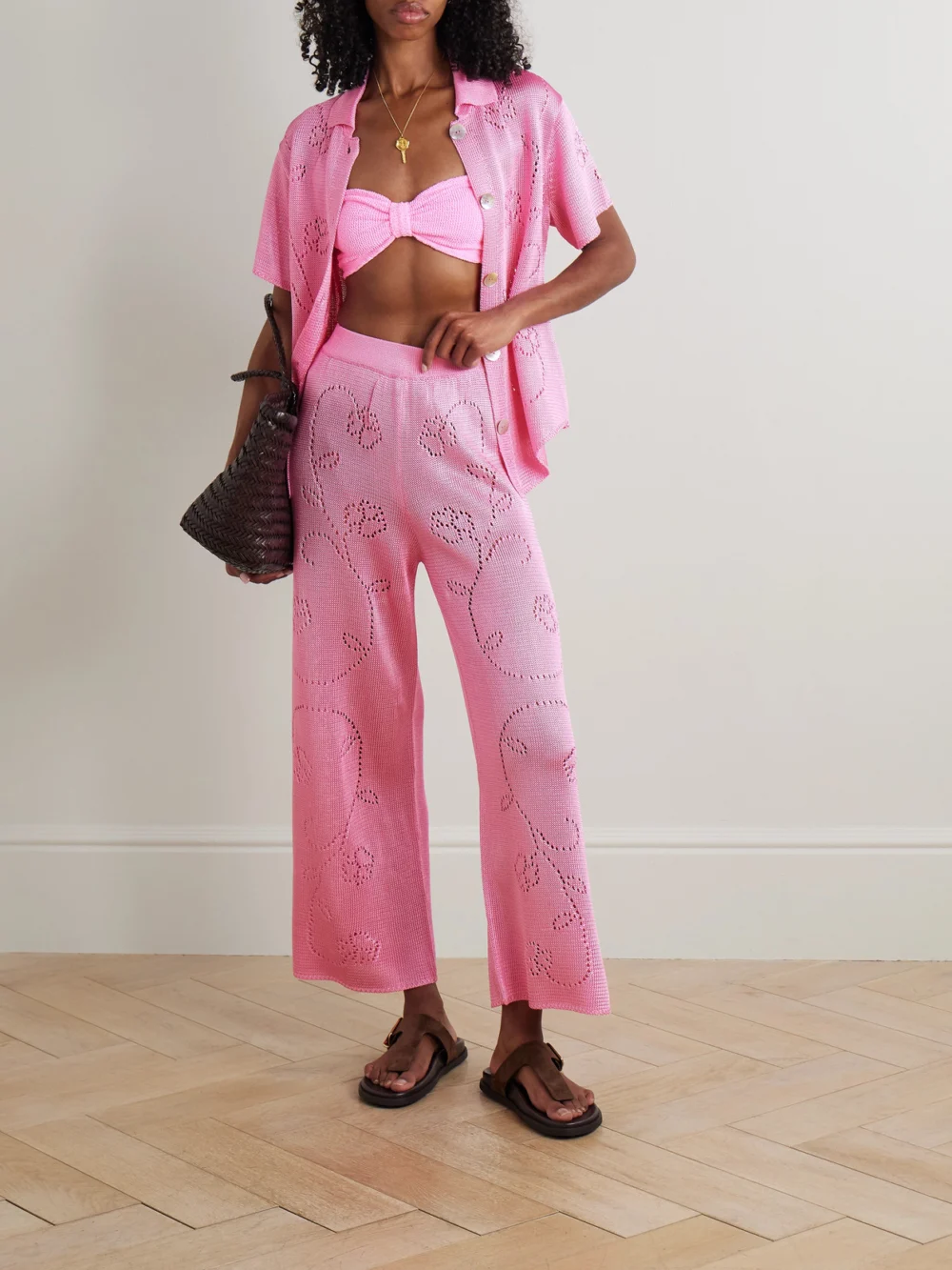 Calle Del Mar Ivy Pointelle-knit Shirt, worn by a model