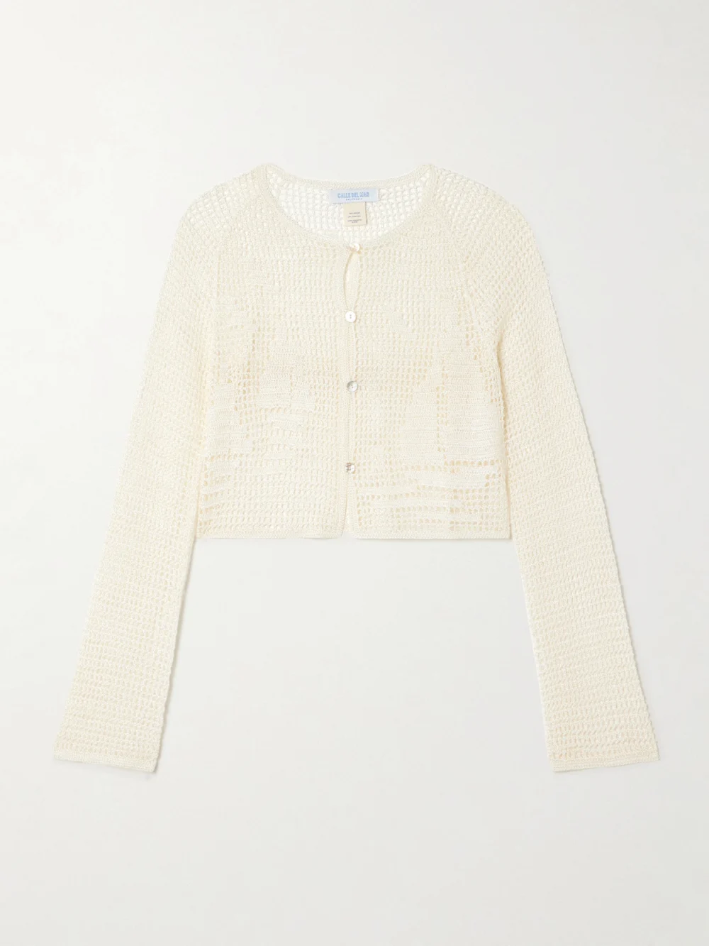 Calle Del Mar Nautical Cropped Crocheted Cardigan in ecru