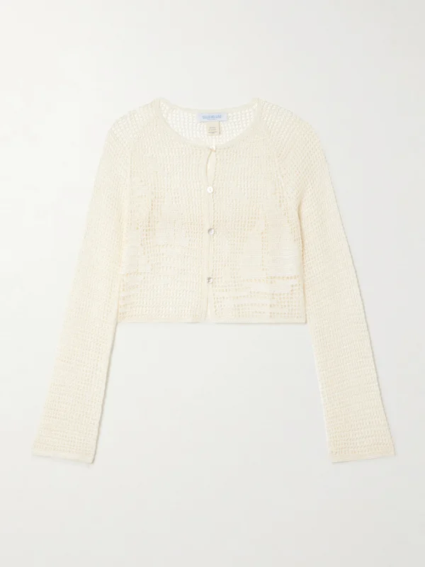 Calle Del Mar Nautical Cropped Crocheted Cardigan