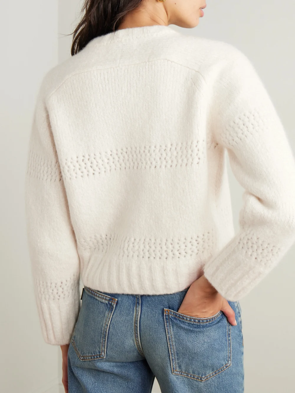 Back view of the Calle Del Mar Pointelle-knit Cashmere and Silk-blend Sweater