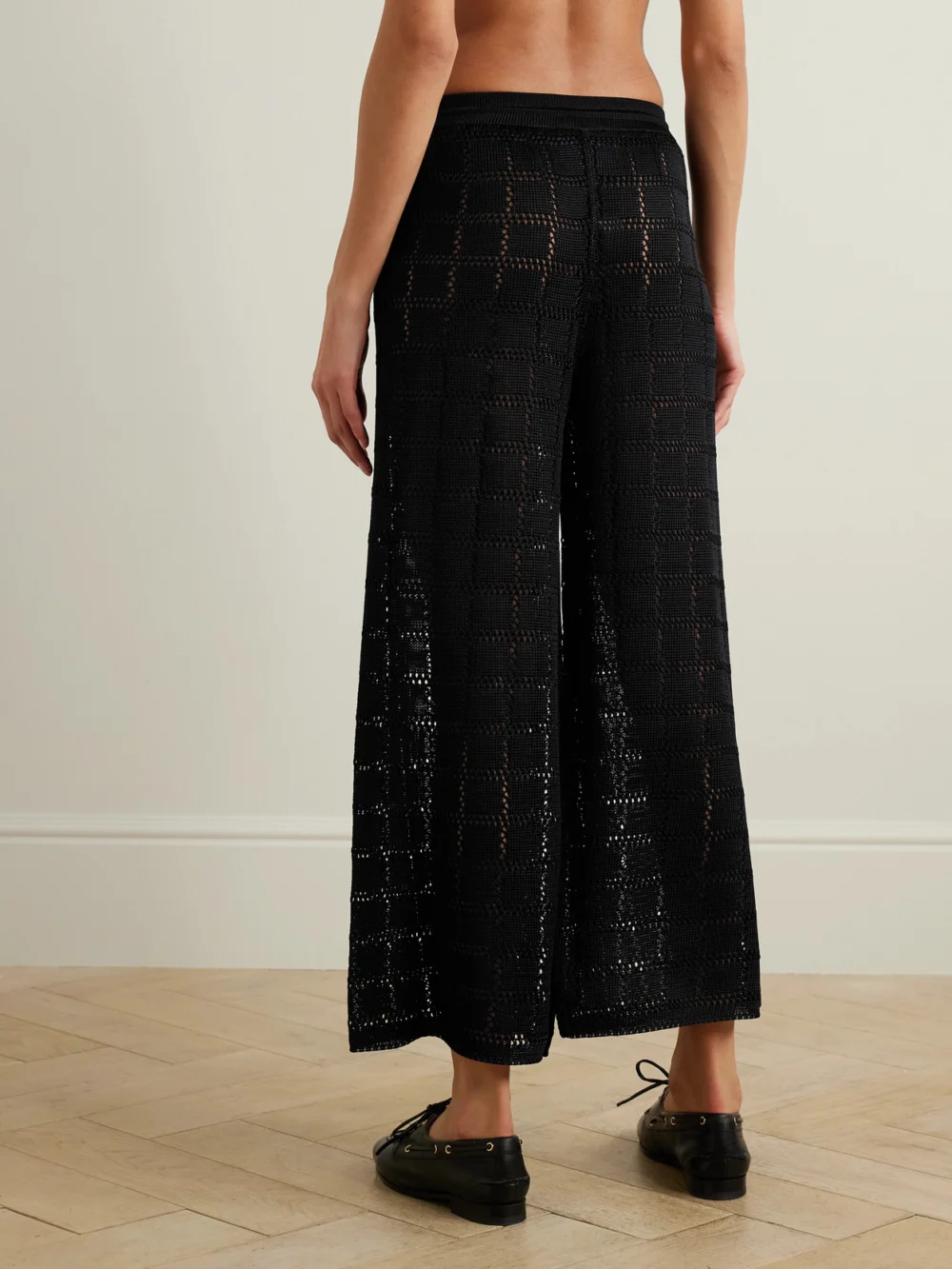 Back view of the Calle Del Mar Pointelle-knit Wide-leg Pants