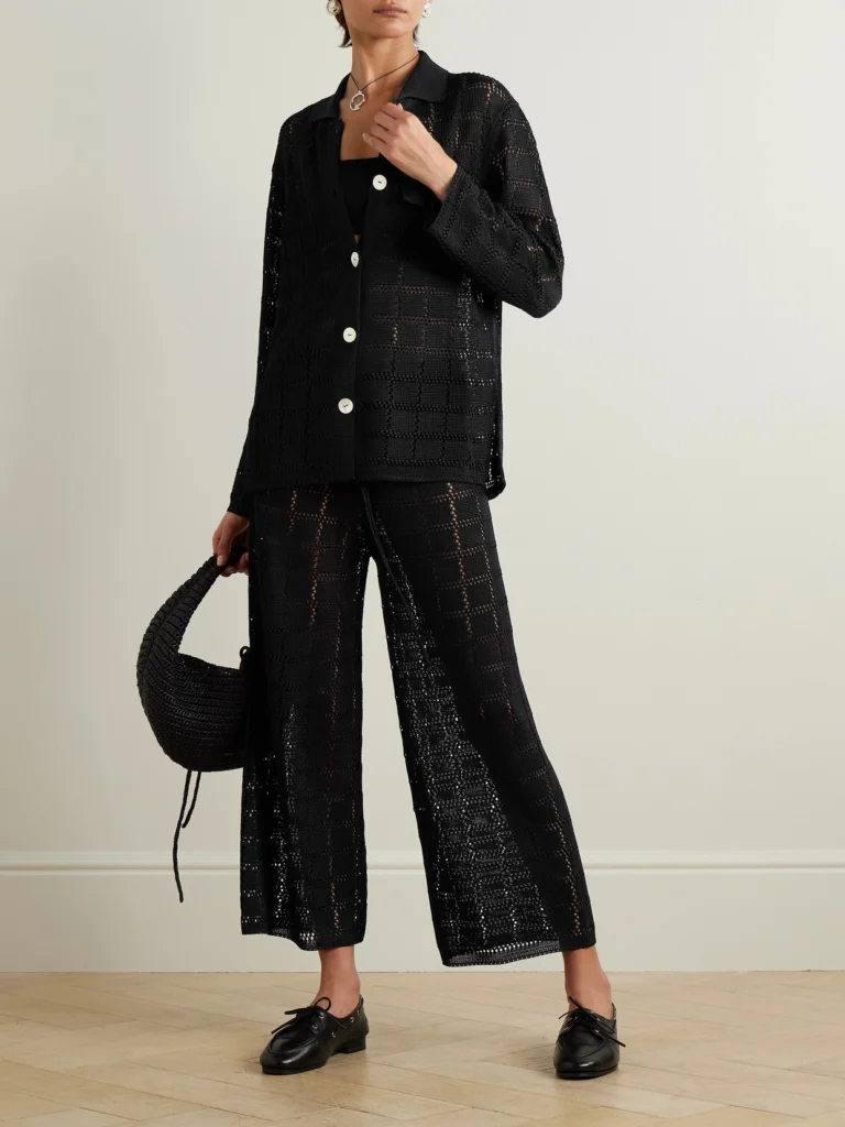 Calle Del Mar Pointelle-knit Wide-leg Pants