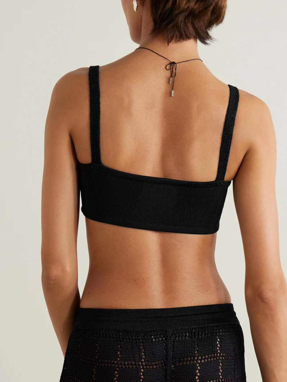 Back view of the Calle Del Mar Ribbed-knit Bandeau Top