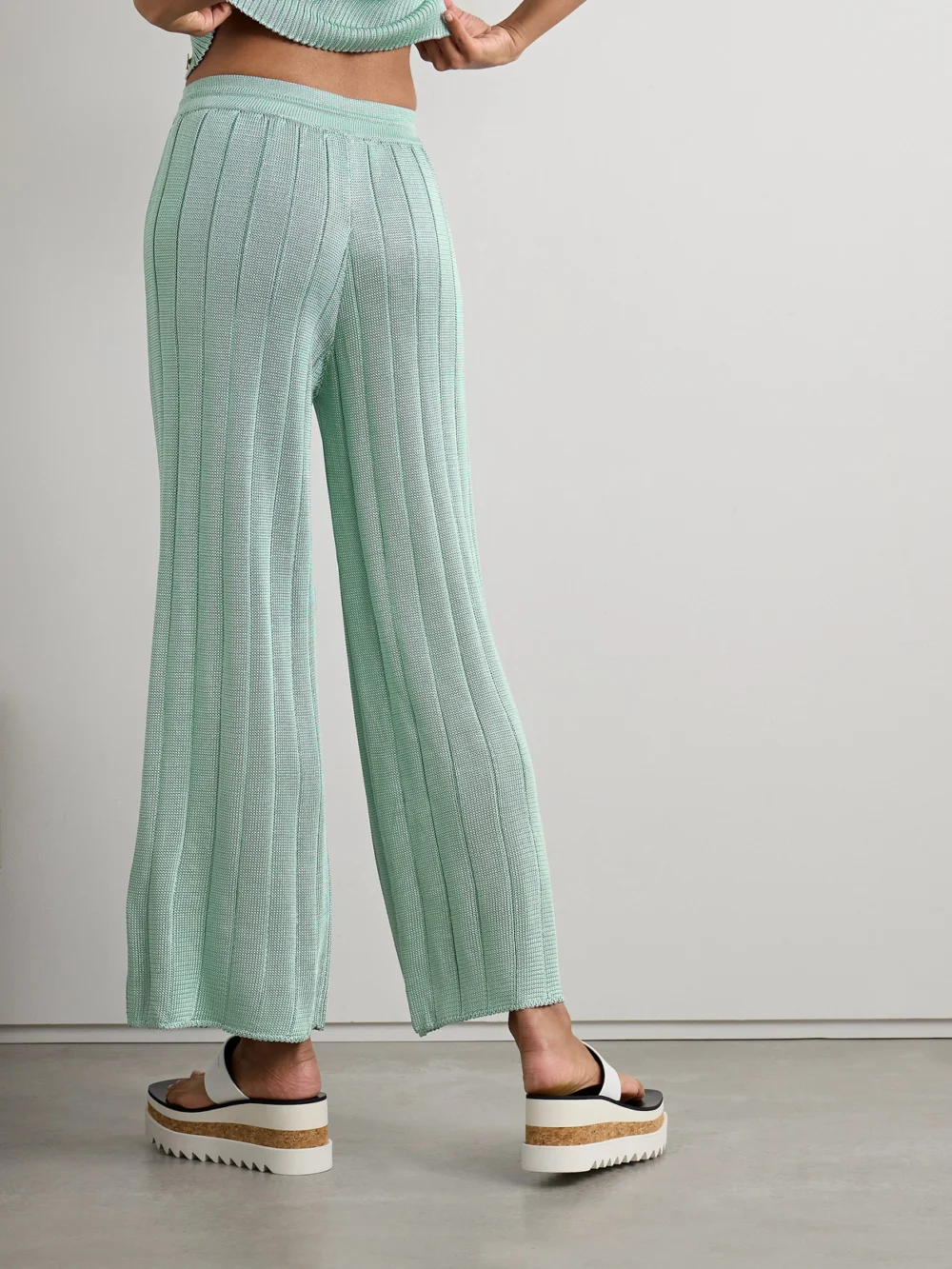 Back view of the Calle Del Mar Ribbed-knit Wide-leg Pants
