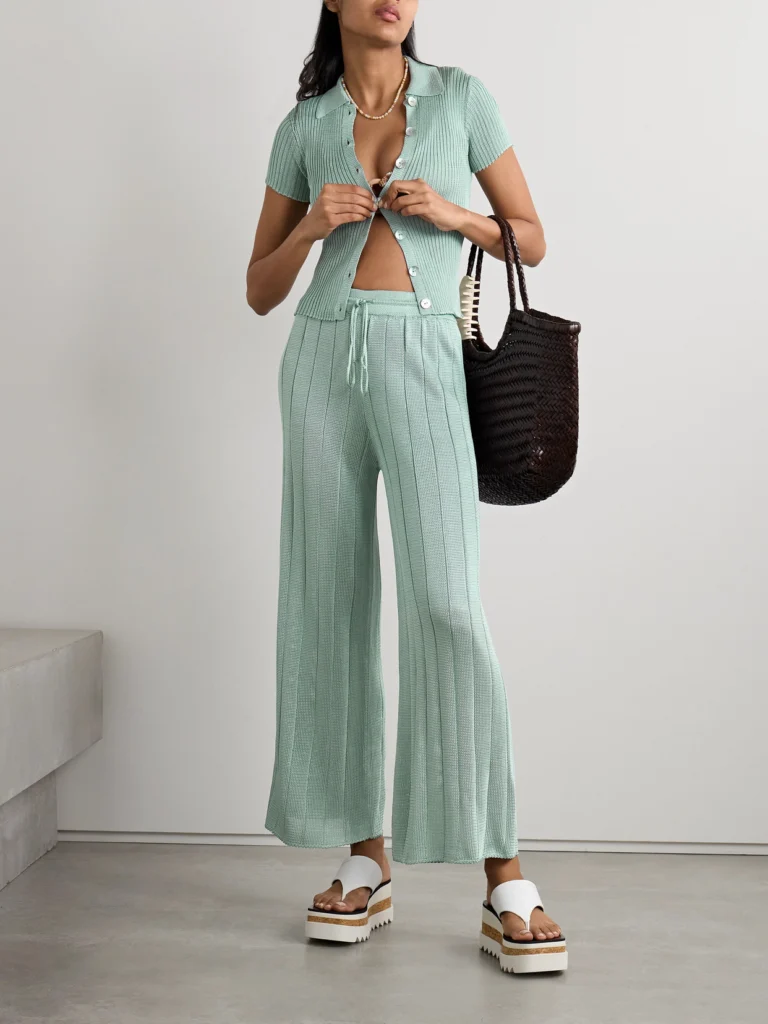 Calle Del Mar Ribbed-knit Wide-leg Pants