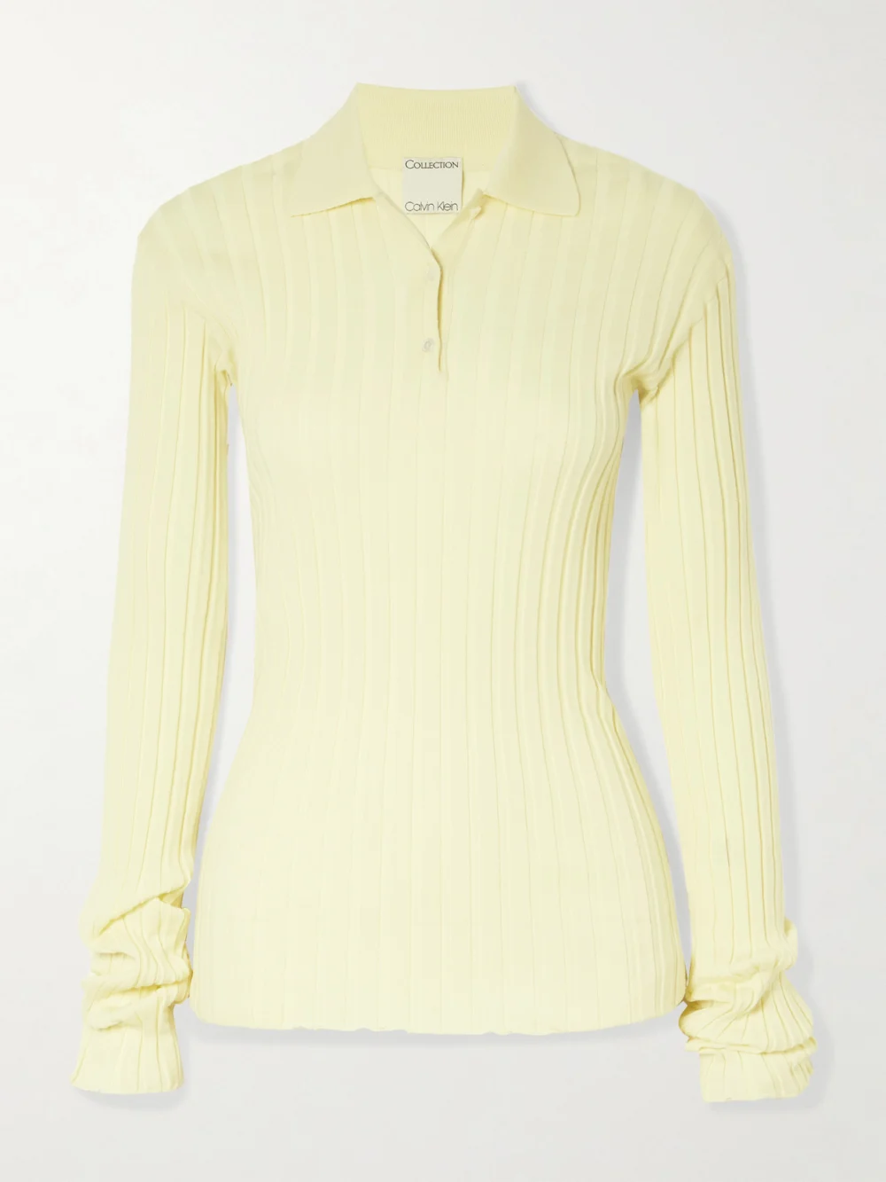 Calvin Klein Collection Amber Ribbed Wool Polo Sweater in pastel yellow