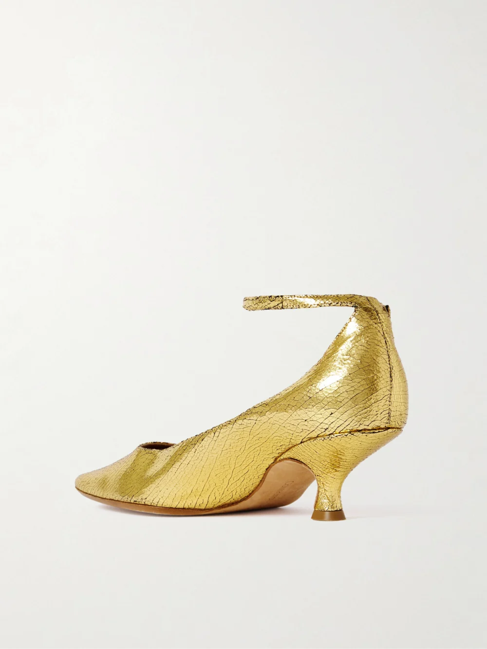 Back view of the Calvin Klein Collection Anna Metallic Cracked-leather Pumps