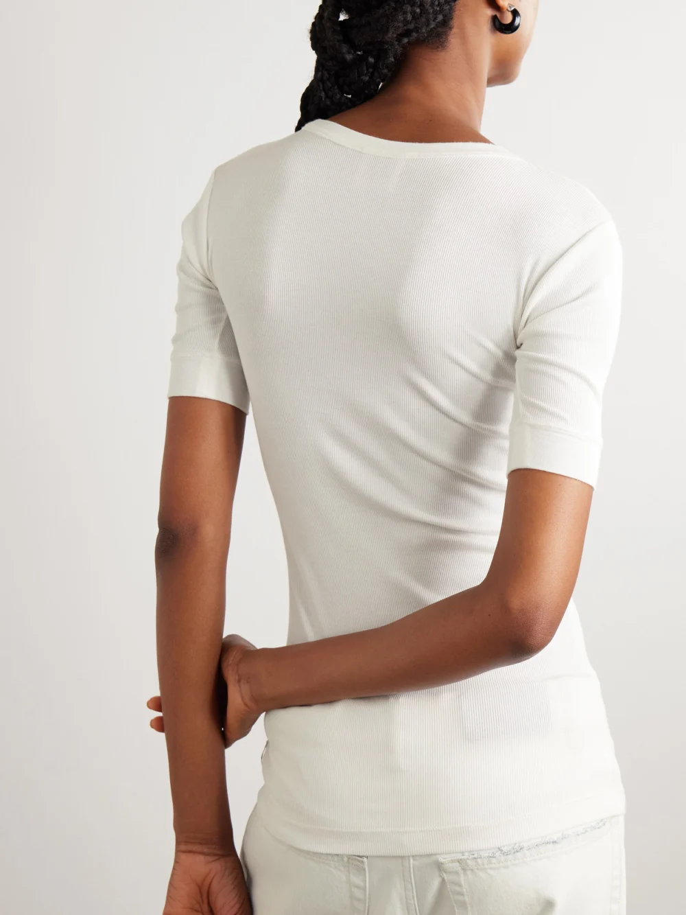Back view of the Calvin Klein Collection Aubriella Ribbed Organic Cotton-blend Jersey T-shirt