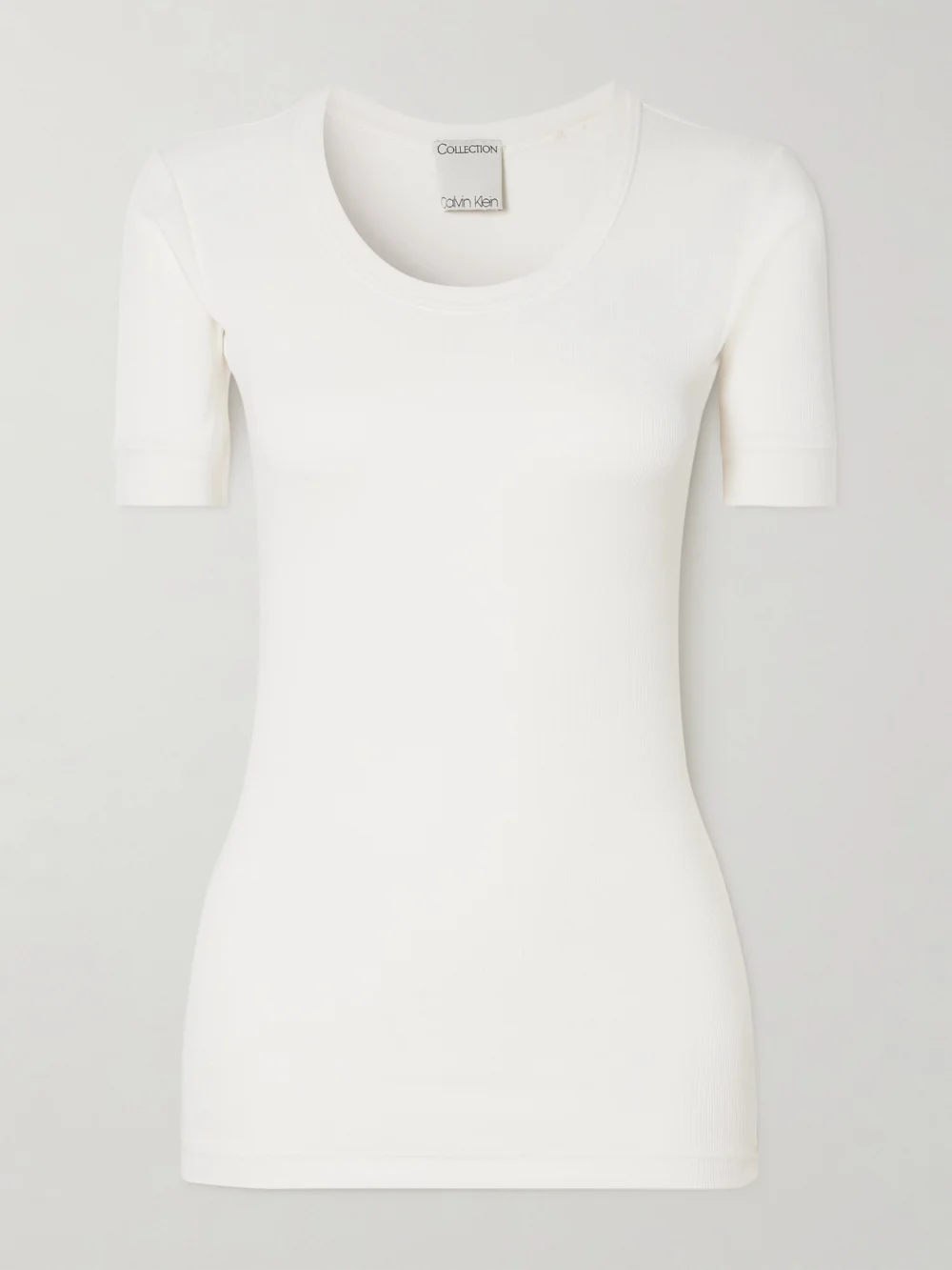 Calvin Klein Collection Aubriella Ribbed Organic Cotton-blend Jersey T-shirt in white