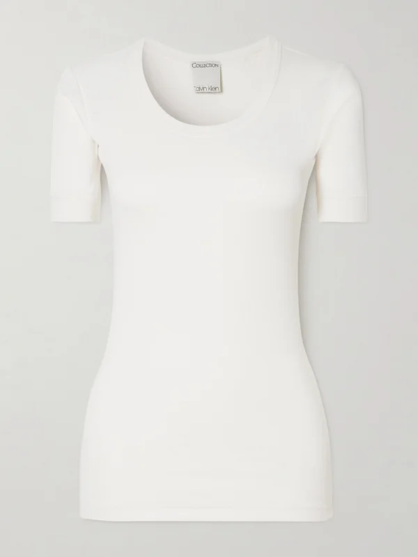 Calvin Klein Collection Aubriella Ribbed Organic Cotton-blend Jersey T-shirt