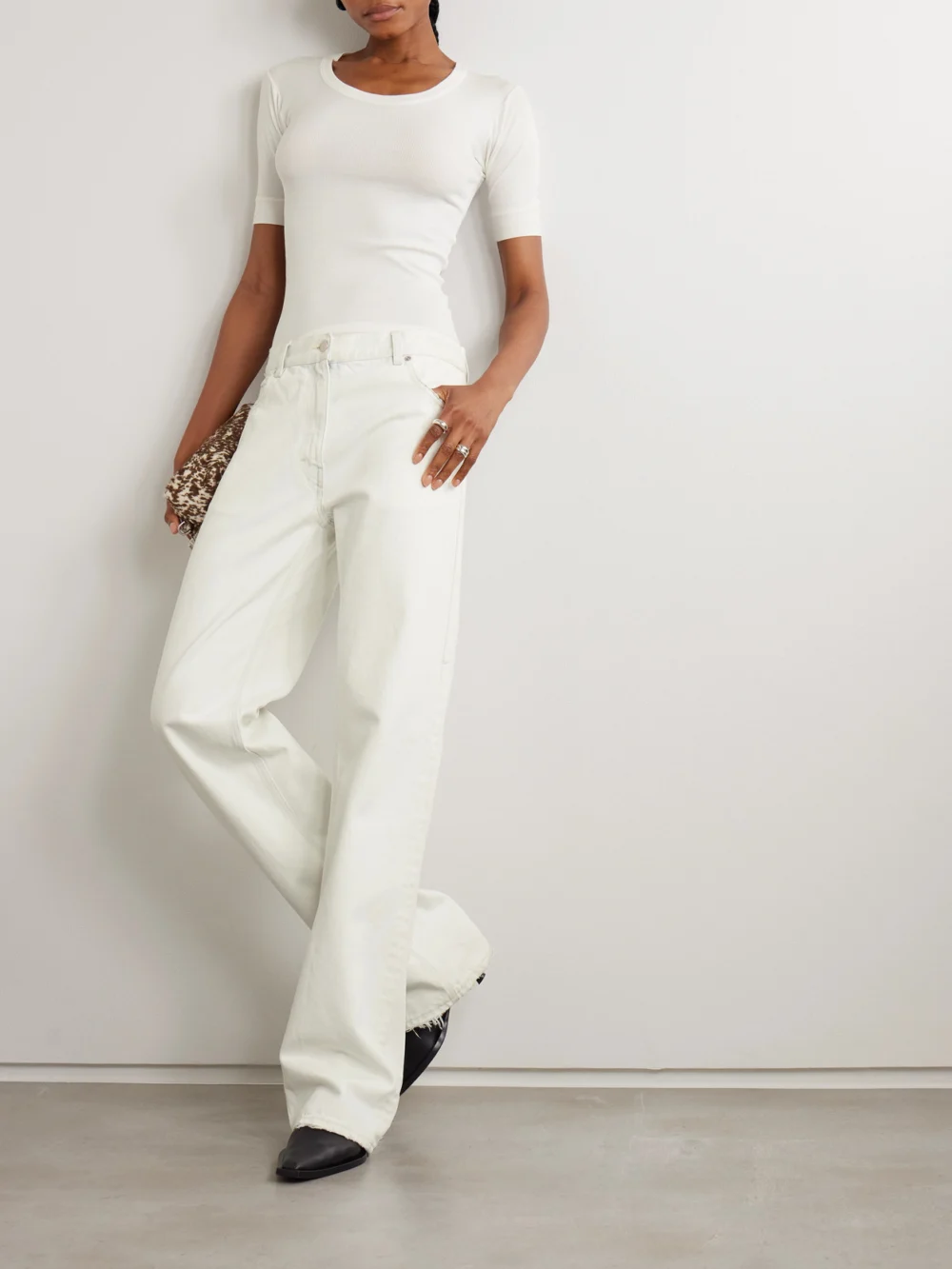Calvin Klein Collection Aubriella Ribbed Organic Cotton-blend Jersey T-shirt, worn by a model