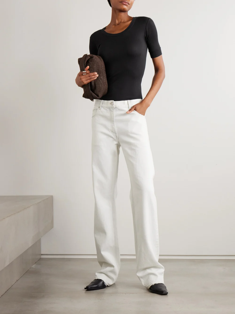 Calvin Klein Collection Aubriella Ribbed Stretch Organic Cotton-jersey T-shirt, worn by a model