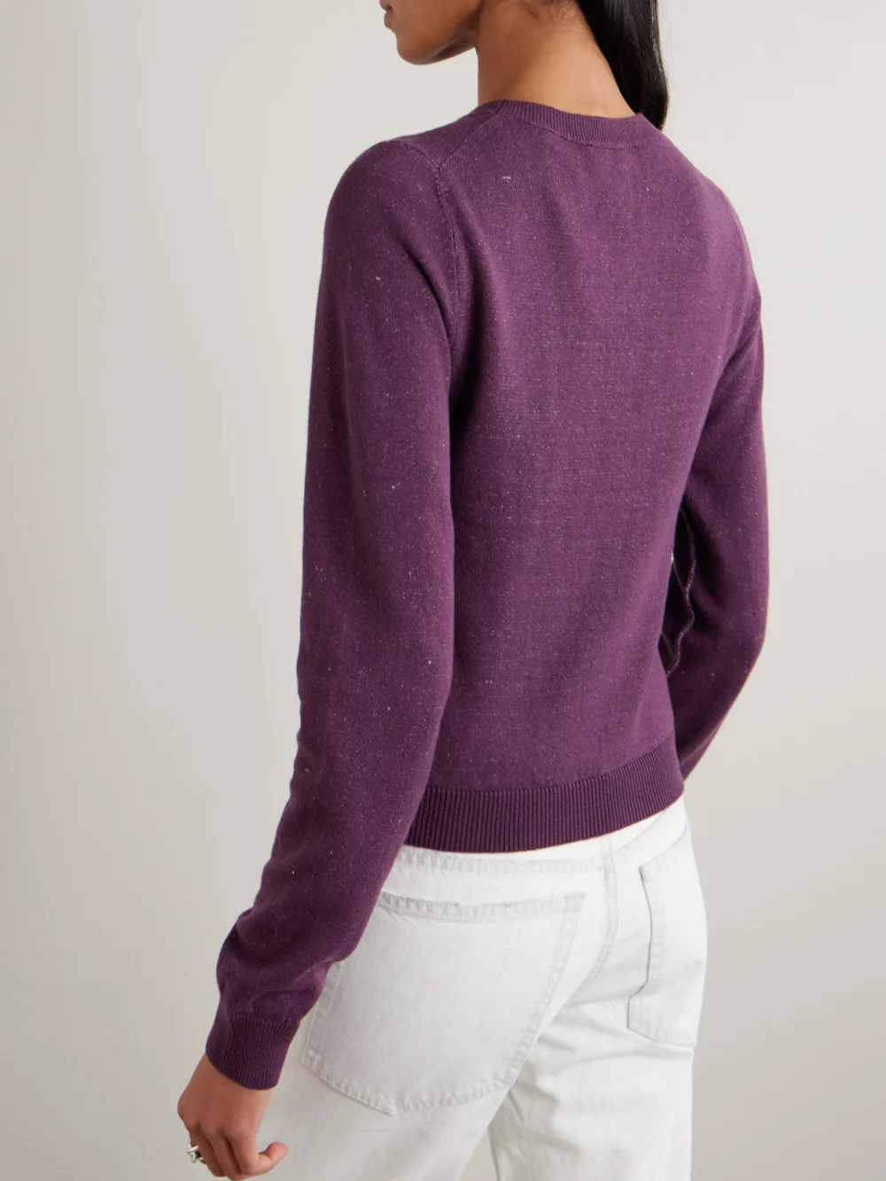 Back view of the Calvin Klein Collection Celia Cropped Linen, Cashmere and Cotton-blend Sweater