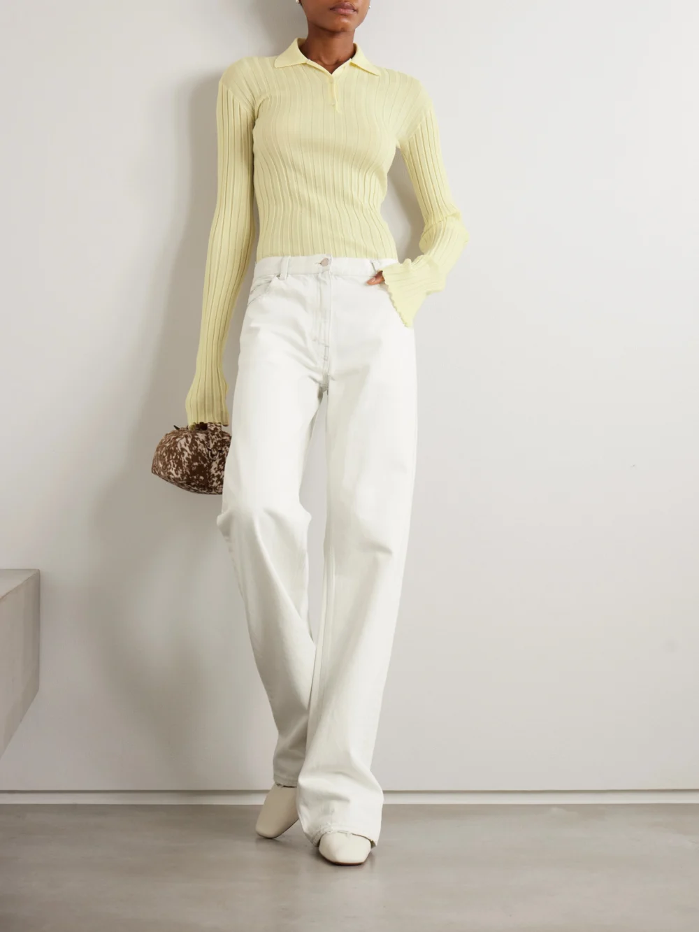 Calvin Klein Collection Distressed Mid-rise Straight-leg Jeans, worn by a model