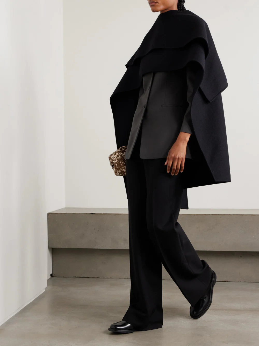 Calvin Klein Collection Etna Wool Wide-leg Pants, worn by a model
