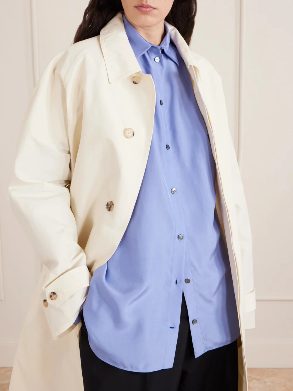 Close-up detail of the Calvin Klein Collection Frances Silk-satin Shirt