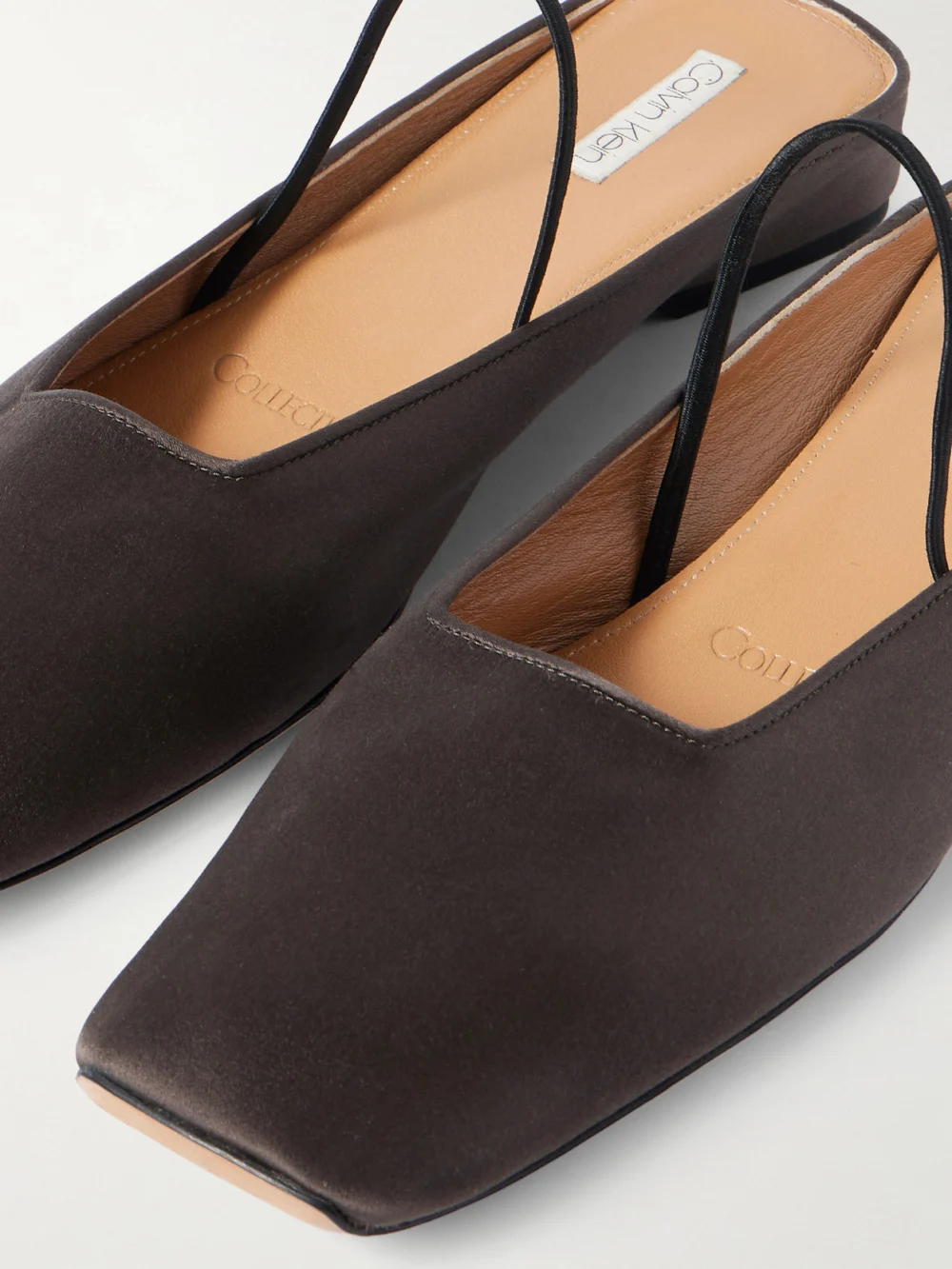 Close-up detail of the Calvin Klein Collection Kate Satin Slingback Flats