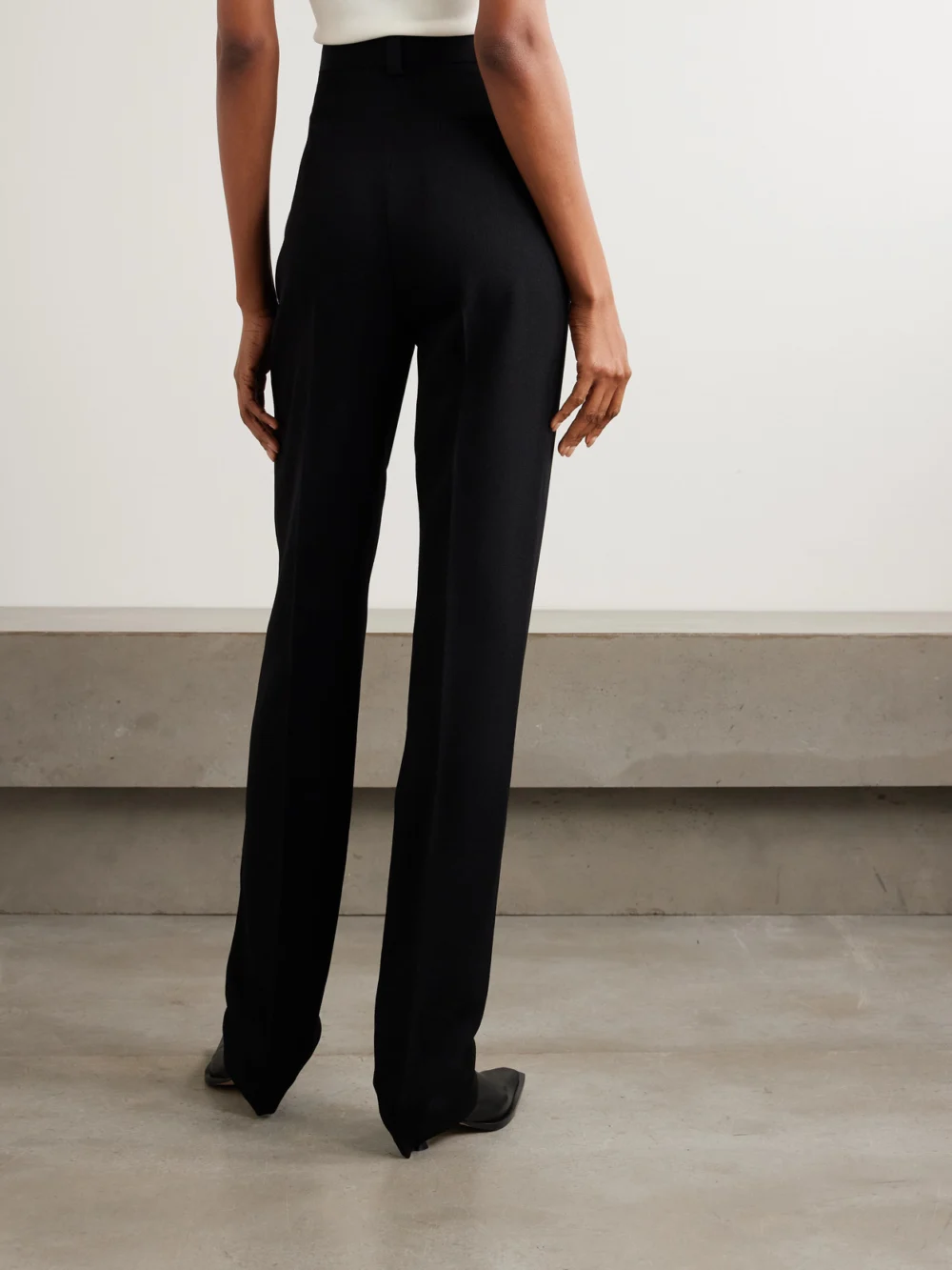 Back view of the Calvin Klein Collection Lucia Wool Straight-leg Pants