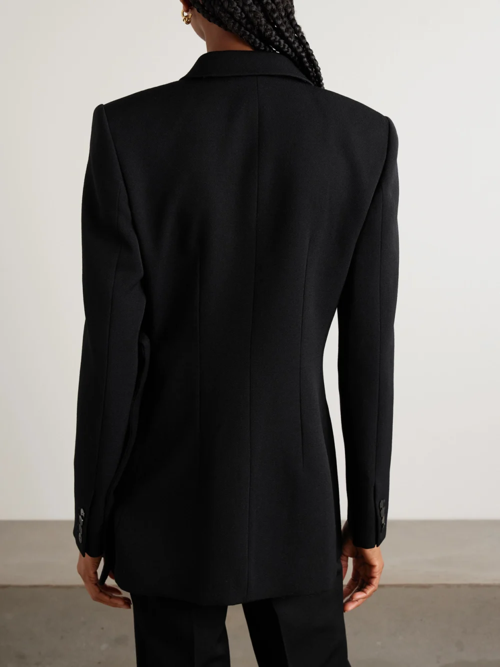 Back view of the Calvin Klein Collection Mia Asymmetric Wool Blazer