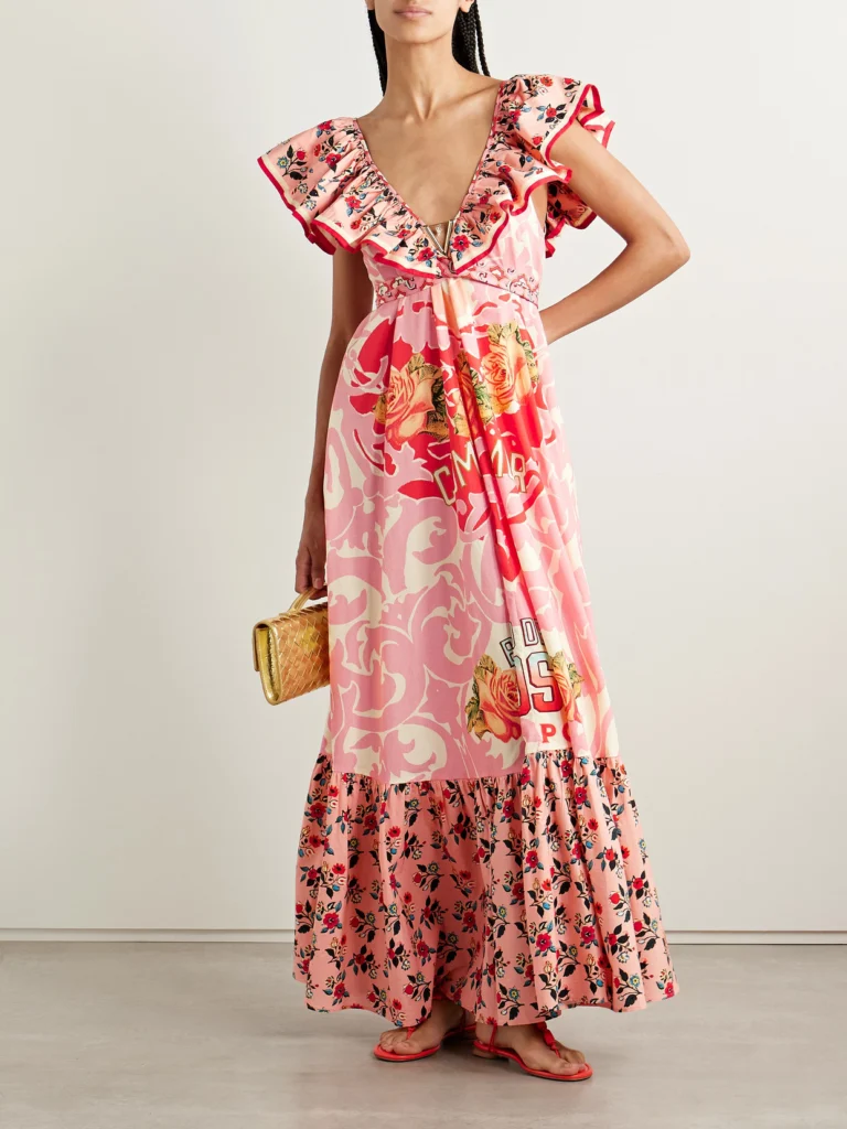 Camilla Belted Embellished Ruffled Printed Organic Cotton-poplin Maxi Dress