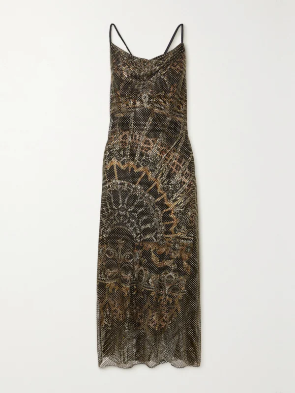 Camilla Crystal-embellished Mesh and Printed Silk-charmeuse Maxi Dress