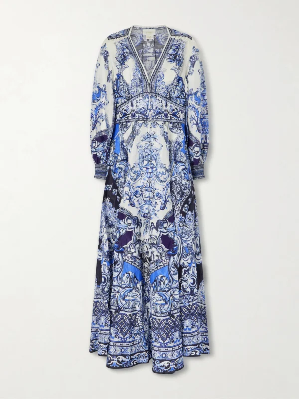 Camilla Crystal-embellished Printed Linen and Silk-blend Maxi Dress