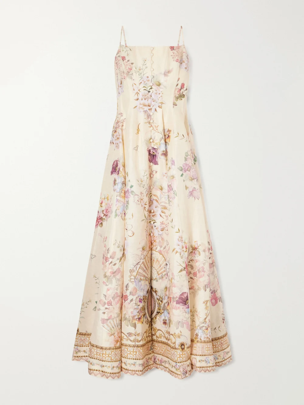 Camilla Crystal-embellished Printed Linen and Silk-blend Midi Dress in cream