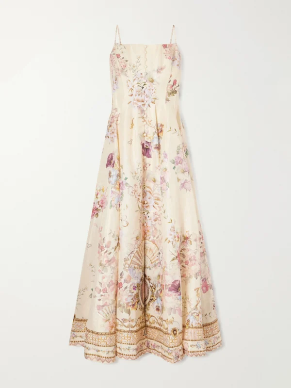Camilla Crystal-embellished Printed Linen and Silk-blend Midi Dress