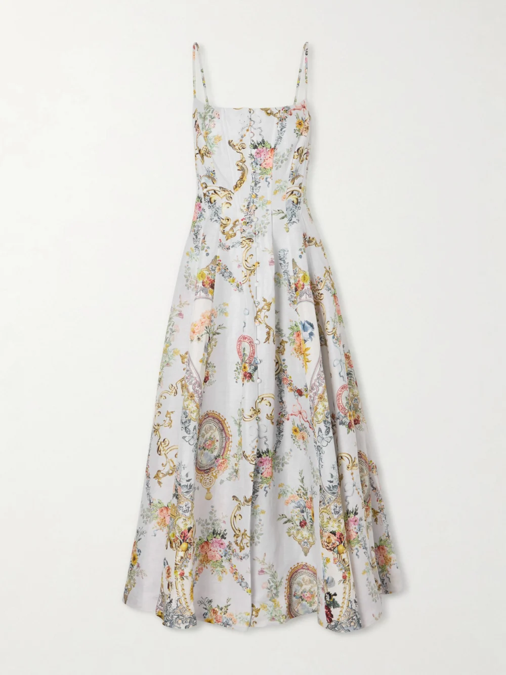 Camilla Crystal-embellished Printed Linen and Silk-blend Midi Dress in white