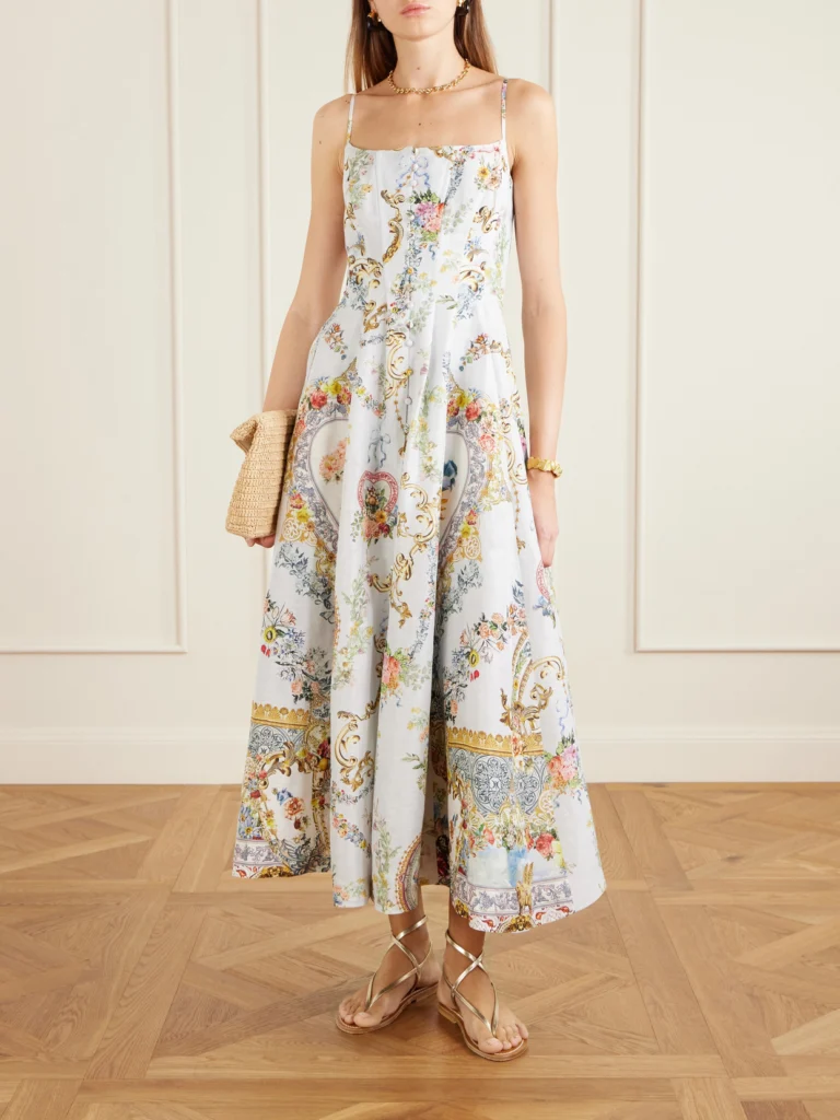 Camilla Crystal-embellished Printed Linen and Silk-blend Midi Dress