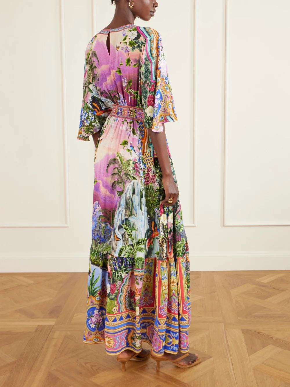 Back view of the Camilla Crystal-embellished Printed Silk Crepe De Chine Maxi Dress