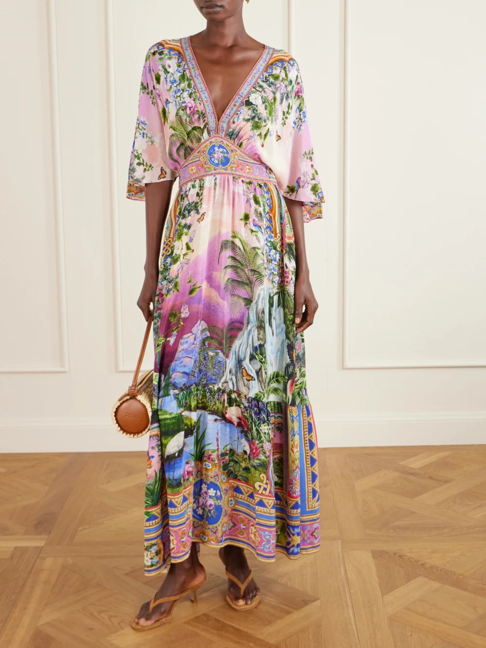 Camilla Crystal-embellished Printed Silk Crepe De Chine Maxi Dress, worn by a model
