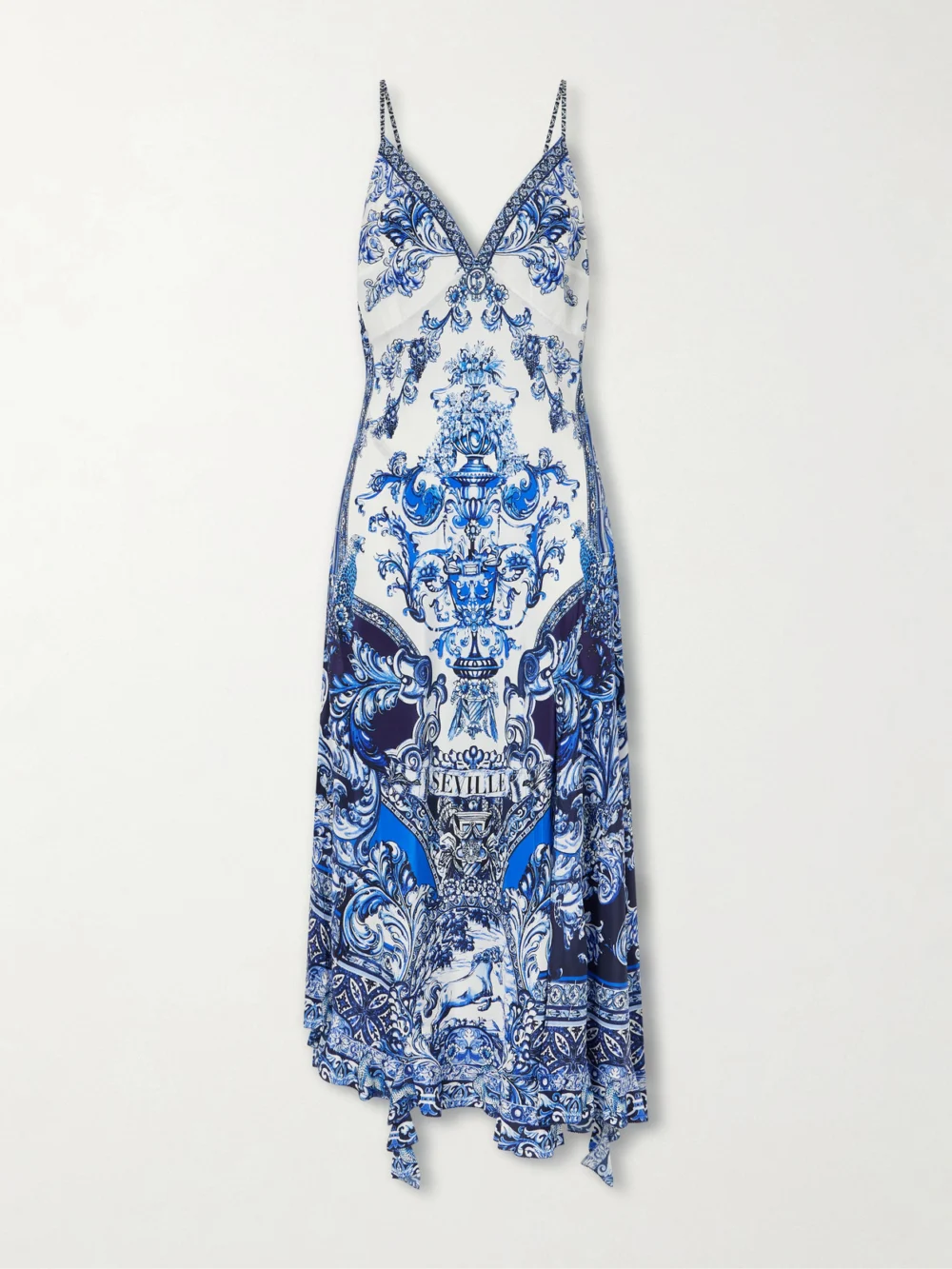 Camilla Crystal-embellished Printed Silk Midi Dress in blue