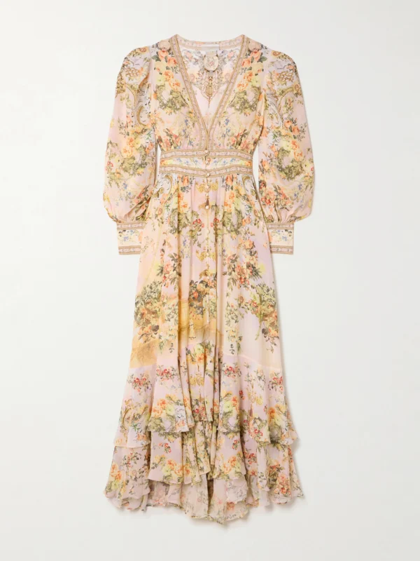 Camilla Crystal-embellished Tiered Floral-print Silk-chiffon Maxi Dress