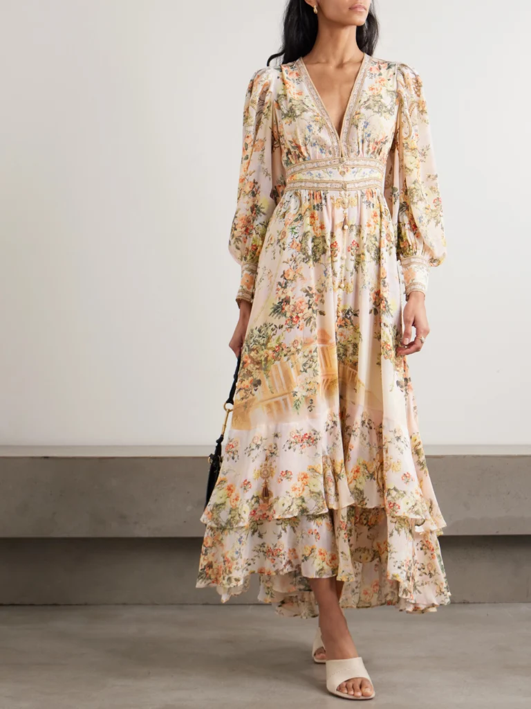 Camilla Crystal-embellished Tiered Floral-print Silk-chiffon Maxi Dress