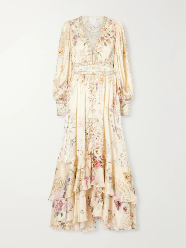 Camilla Crystal-embellished Tiered Floral-print Silk-chiffon Midi Dress