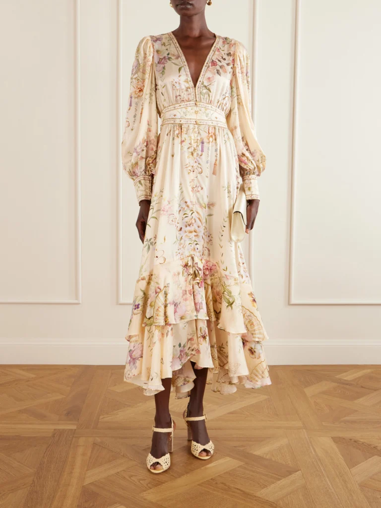 Camilla Crystal-embellished Tiered Floral-print Silk-chiffon Midi Dress