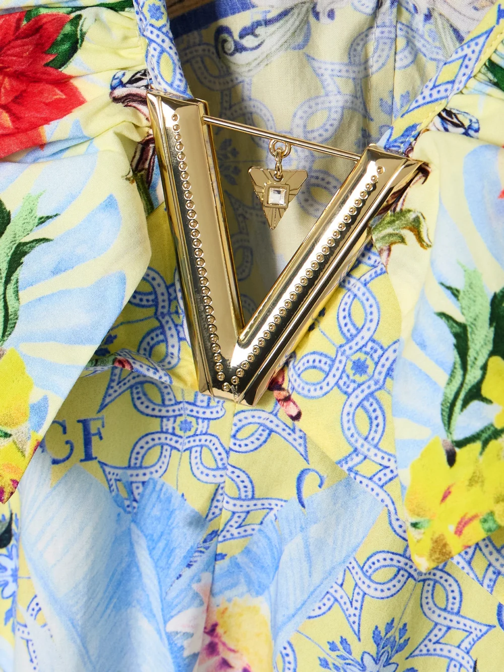 Close-up detail of the Camilla Embellished Belted Ruffled Printed Organic Cotton-poplin Maxi Dress
