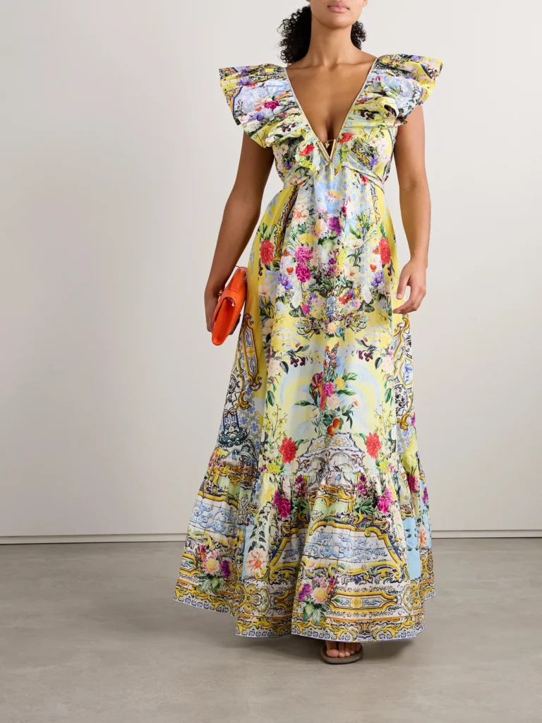 Camilla Embellished Belted Ruffled Printed Organic Cotton-poplin Maxi Dress