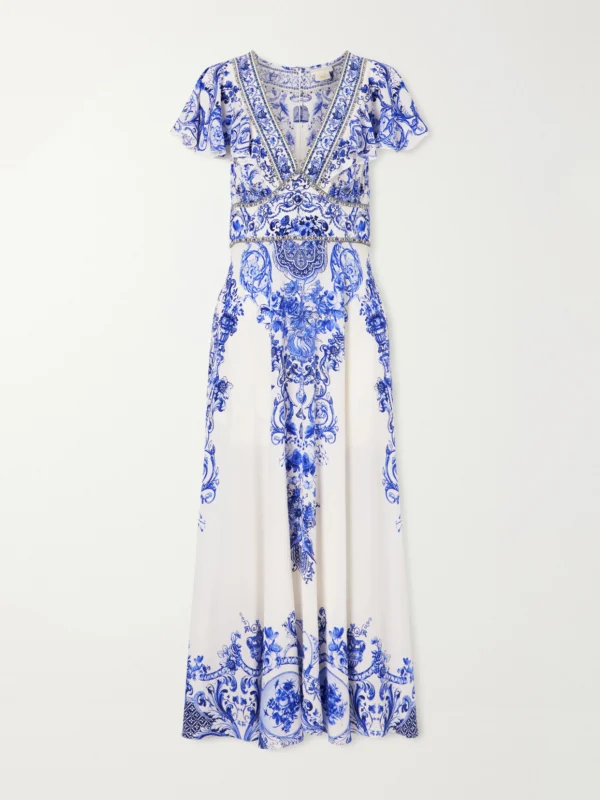 Camilla Embellished Printed Ruffled Silk-crepe Midi Dress