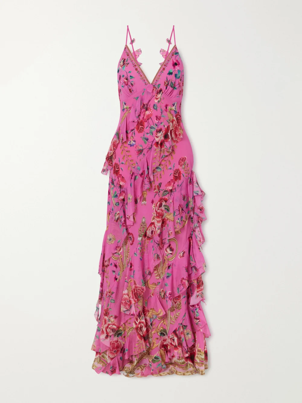 Camilla Embellished Ruffled Silk-georgette Maxi Dress in pink