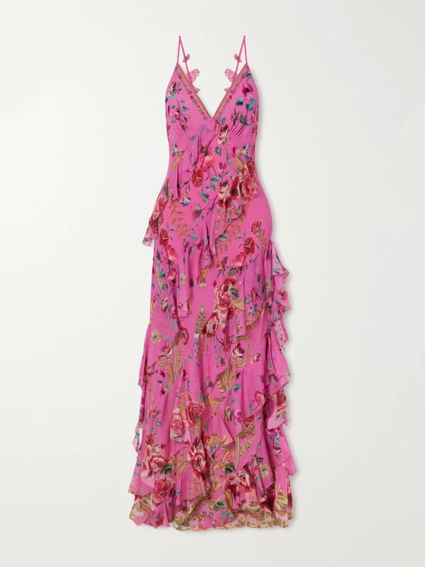 Camilla Embellished Ruffled Silk-georgette Maxi Dress