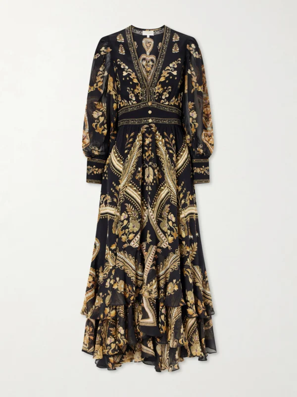 Camilla Embroidered Printed Silk-crepe Maxi Dress