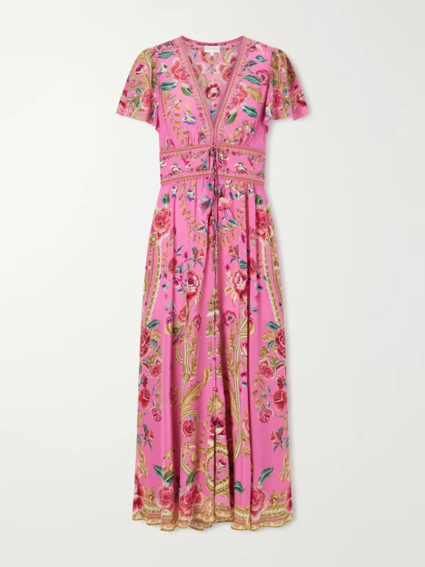 Camilla Embroidered Printed Silk Maxi Dress