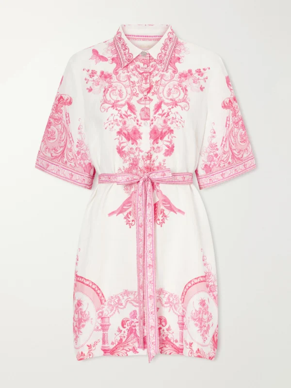 Camilla Floral-print Embellished Linen Mini Dress