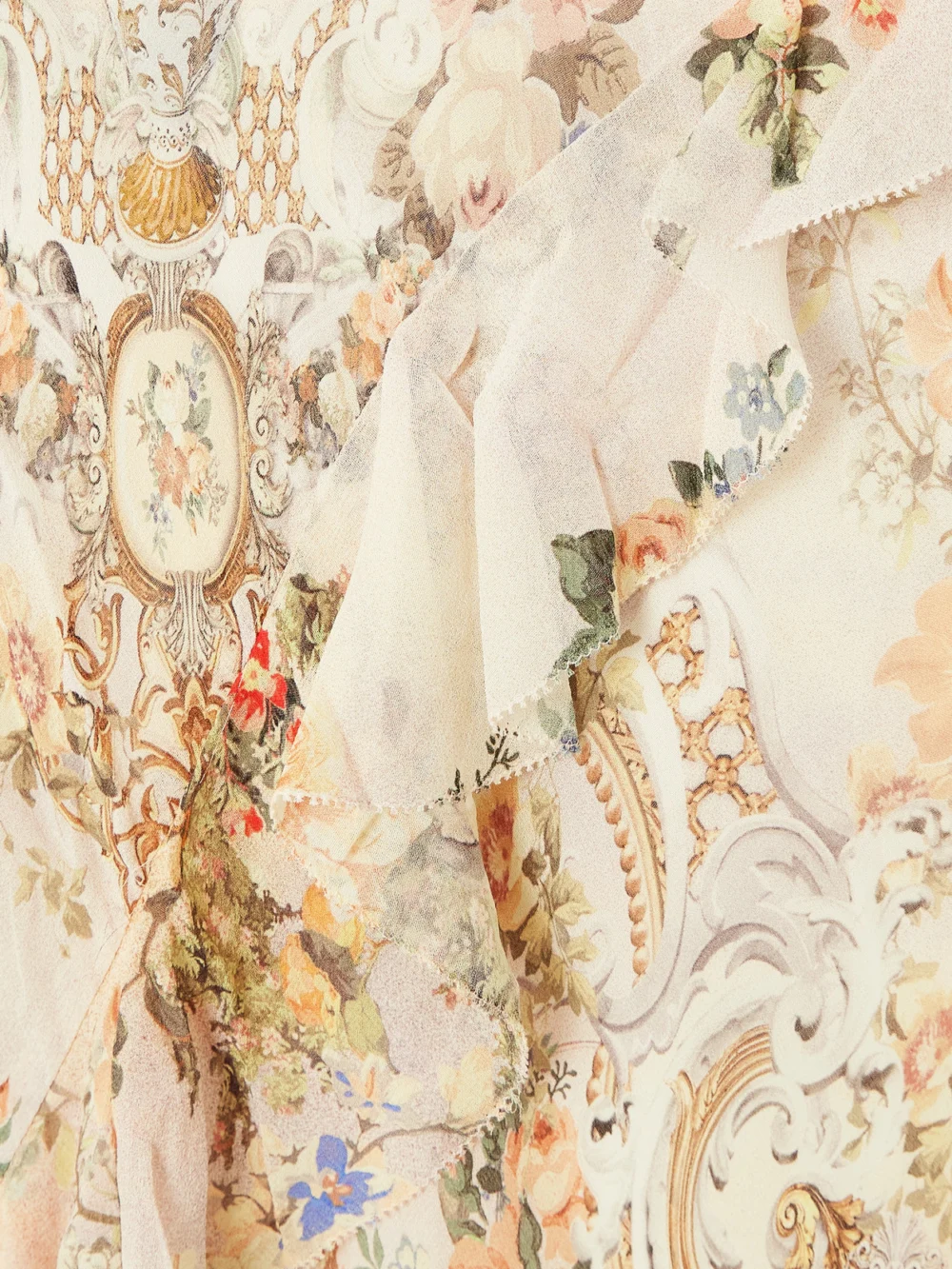 Close-up detail of the Camilla Lace-trimmed Ruffled Floral-print Silk-chiffon Maxi Dress