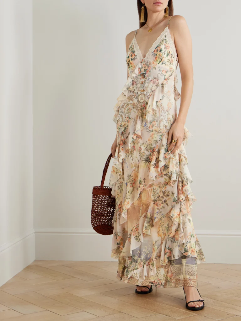 Camilla Lace-trimmed Ruffled Floral-print Silk-chiffon Maxi Dress