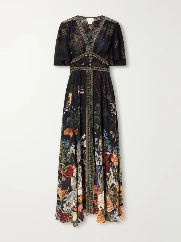 Camilla Palace Zoology Embellished Printed Silk Maxi Dress
