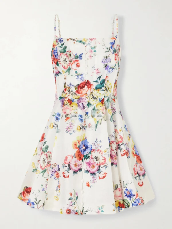 Camilla Paneled Embellished Floral-print Silk and Linen-blend Mini Dress
