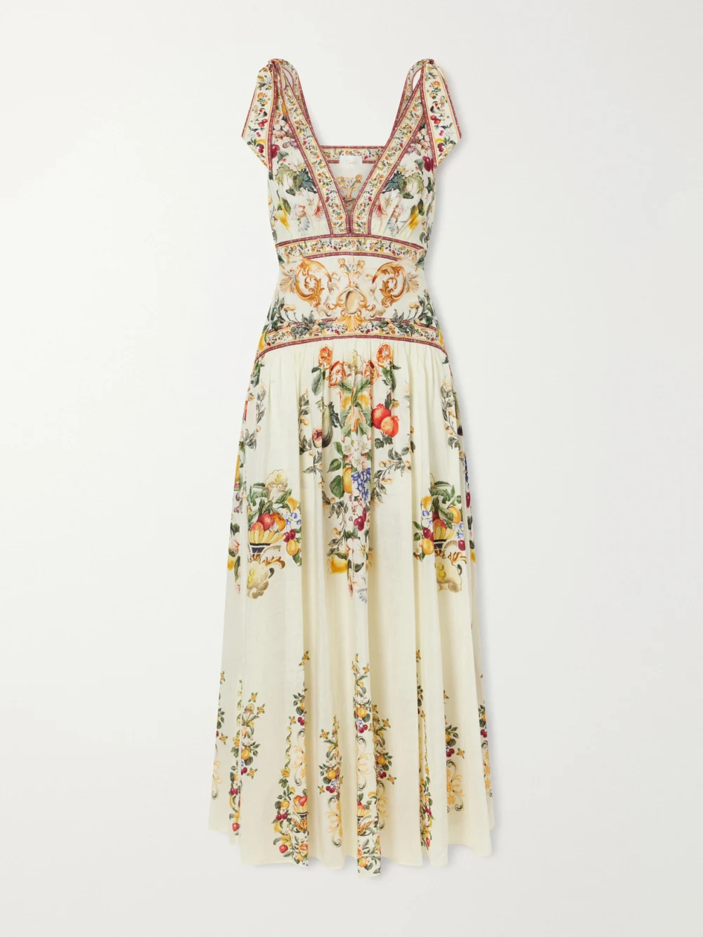 Camilla Printed Embellished Linen and Silk-blend Maxi Dress in cream